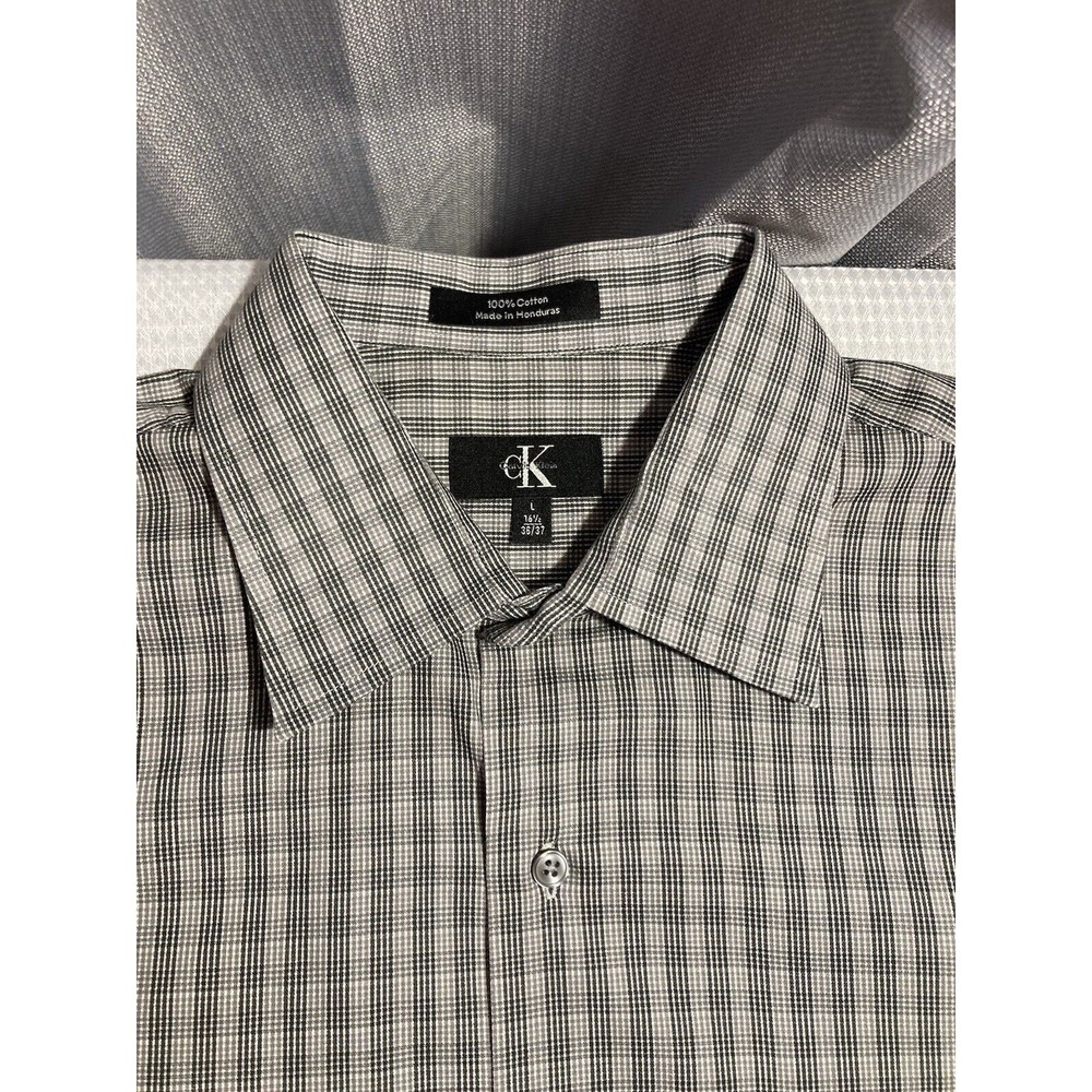 Calvin Klein Shirt Men's Large Button Up Long Sleeve Classic fit. Gray/black